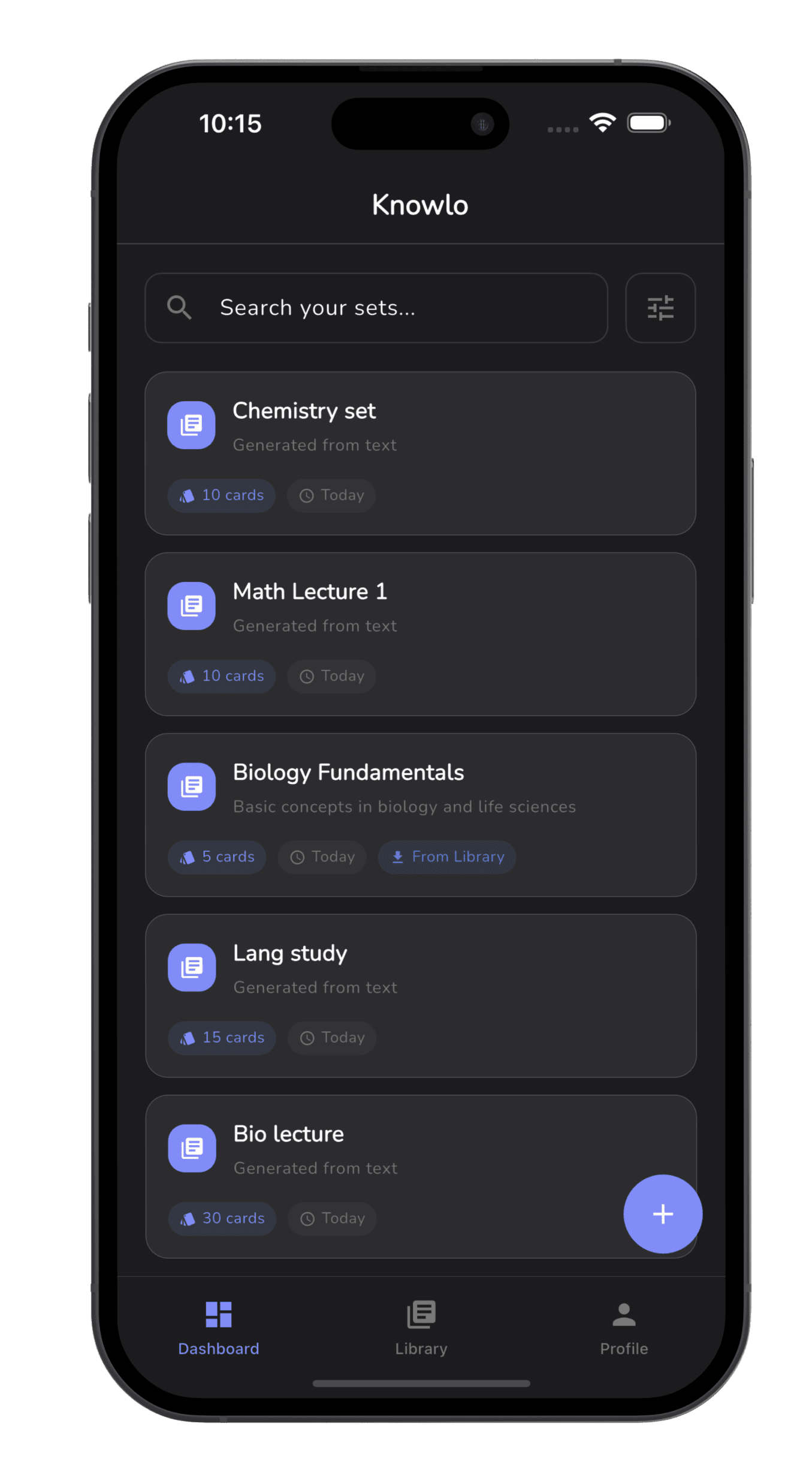Knowkard app screenshot - AI flashcard interface 1