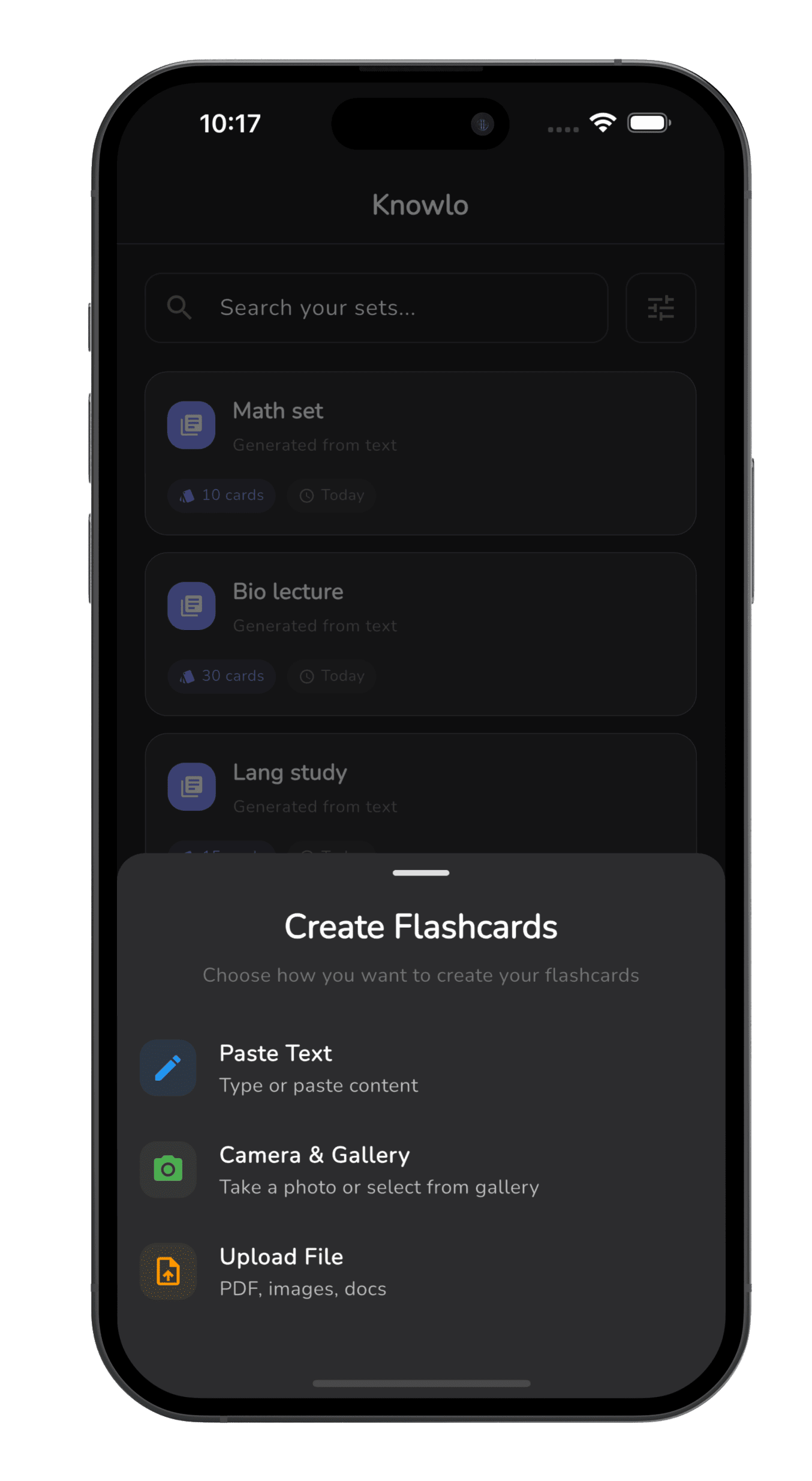Knowkard app screenshot - AI flashcard interface 2
