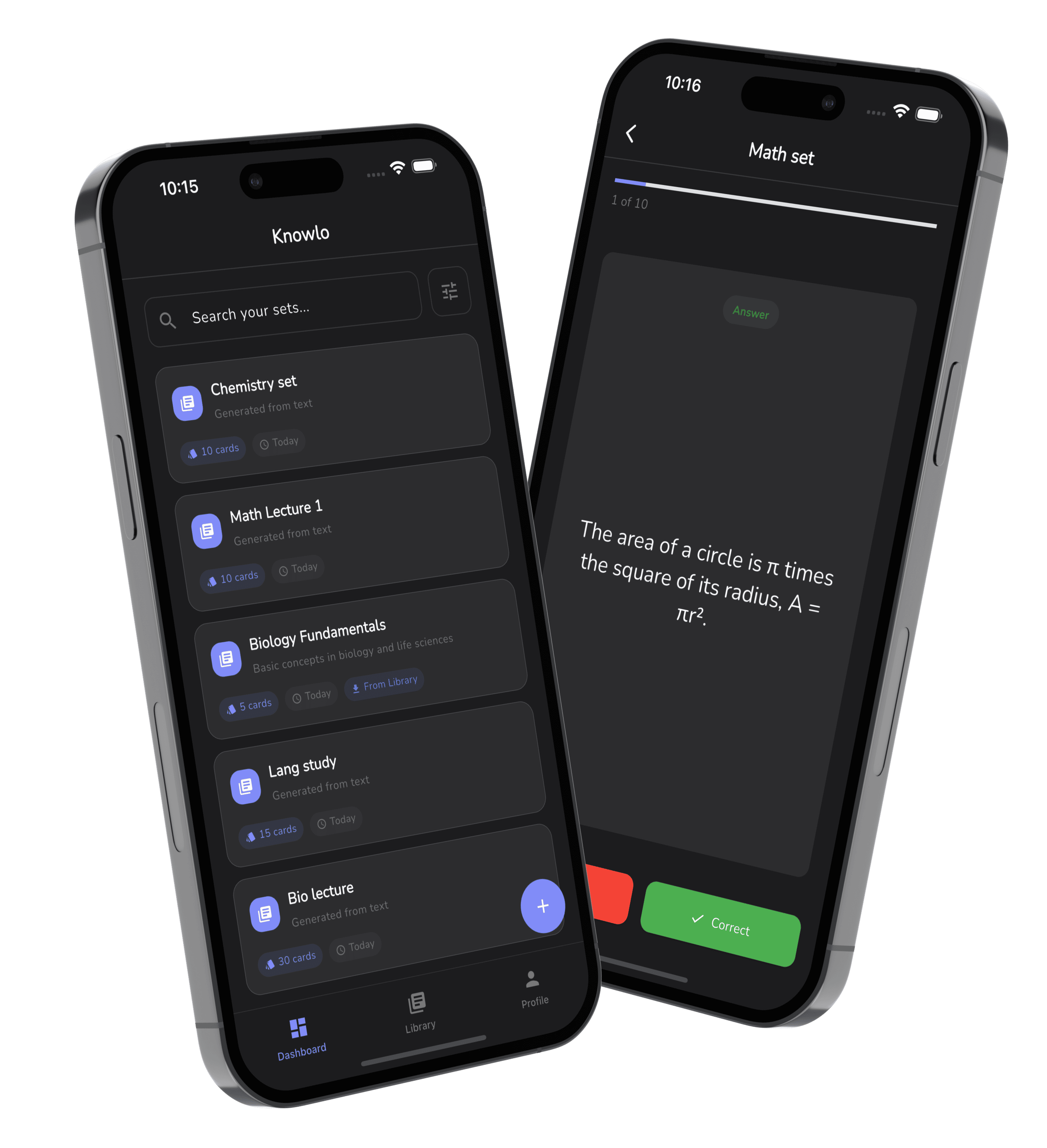 Knowkard app main screenshot showing AI-powered flashcard interface